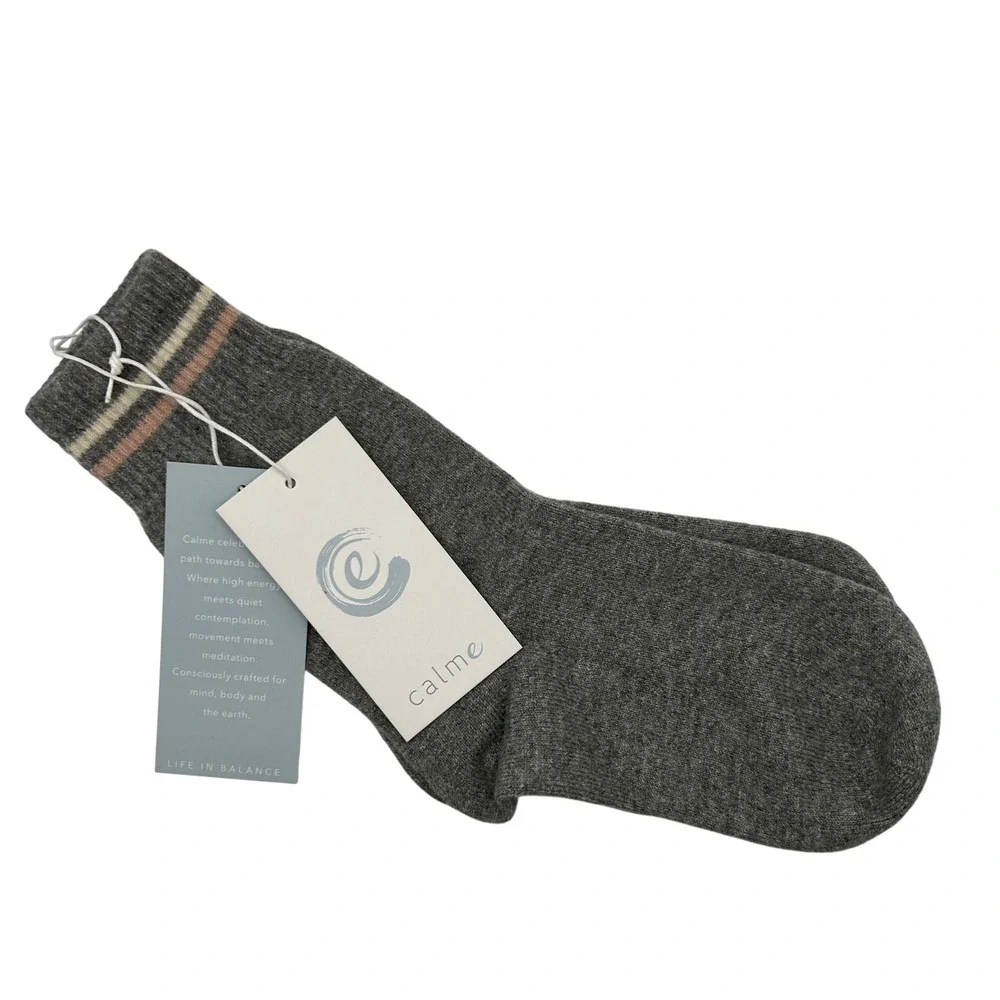 Johnny Was‎ Calme Cashmere Two Tone Socks Gray Striped Cuff Womens M/L New